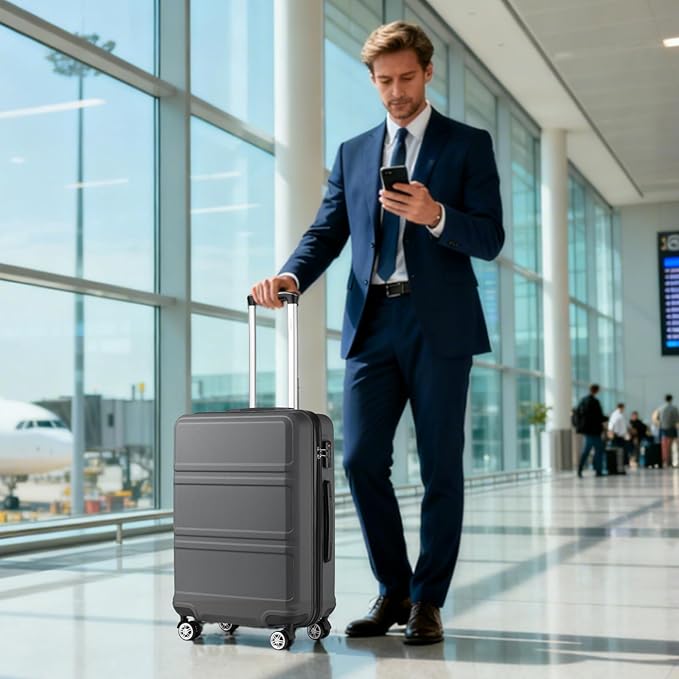 Kono 24 Inch Luggage Suitcase with Spinner Wheels TSA Lock Lightweight PC+ABS Hardside Medium Checked Luggage Durable Rolling Suitcase Grey