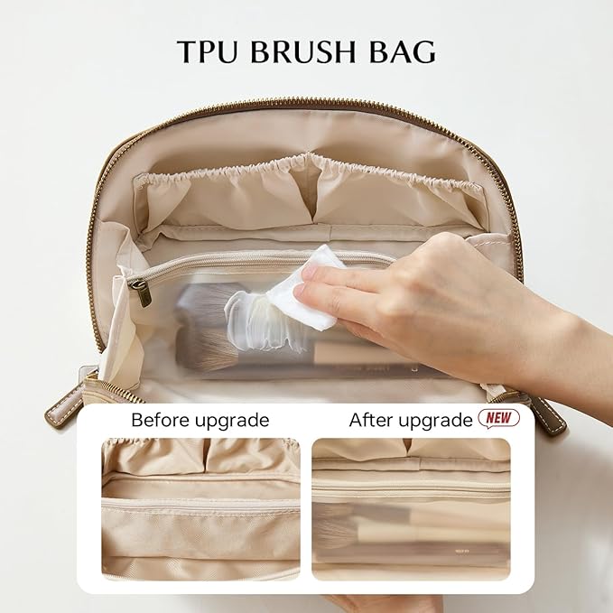 EACHY Travel Makeup Bag, Large Capacity Cosmetic Bag for Women, Waterproof PU Leather, Flat Open Portable Toiletry Bag for Skincare, Brushes & Travel Essentials