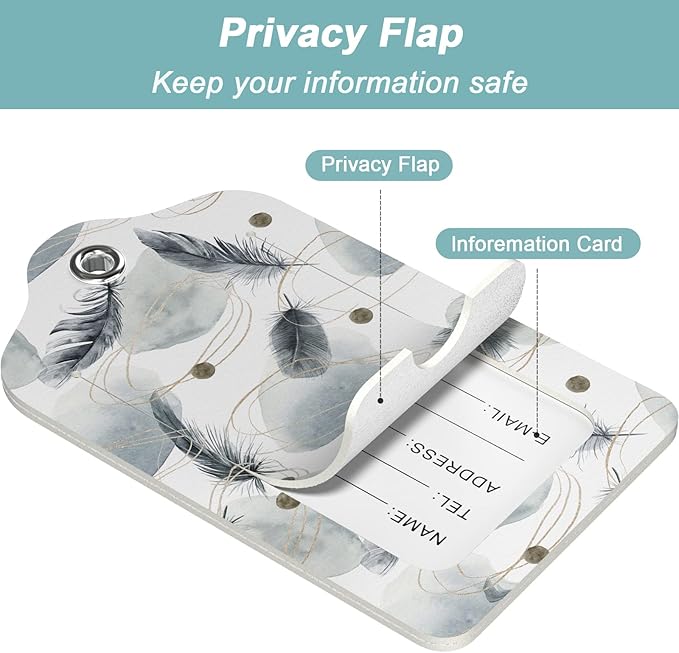 Rimilak 3 Pcs PU Leather Luggage Tags for Suitcase, Travel Cruise Luggage Tag with Privacy Flap, Name ID Label and Metal Loop for Women Men Baggage Handbag School Bag Backpack, Butterfly Feather