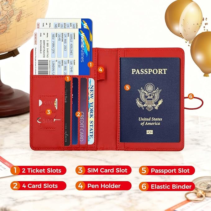 Melsbrinna Premium Leather Passport Holder Covers Case, Waterproof Rfid Blocking Travel Wallet Passport Holder with Pen Holder, Cute Passport Book for Women/Men