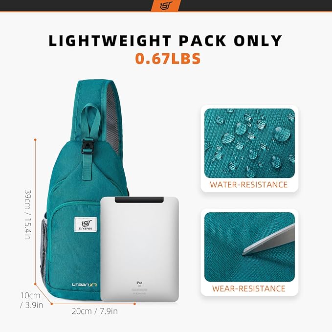 SKYSPER Sling Bag RFID Crossbody Sling Backpack Cross Body Shoulder Bag Travel Hiking Daypack for Women Men(Cyan)