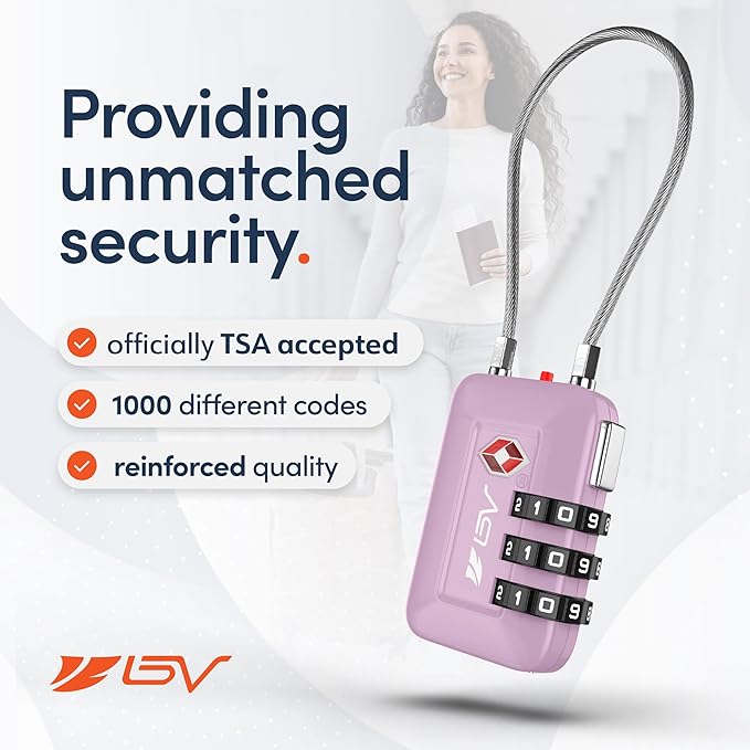 TSA Accepted Luggage Travel Lock, Set-Your-Own Combination Lock for School Gym Locker, Luggage Suitcase Baggage Locks, Filing Cabinets, Toolbox, Case (Purple, 2 Pack)