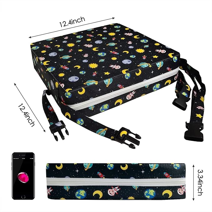 Booster Seat for Kitchen Chair - Washable Toddler Booster for Dining Table, Portable Travel Increasing Cushion for Kid (Star Black)
