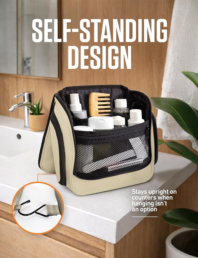 VENTURE 4TH Hanging Travel Toiletry Bag for Women & Men – Large Toiletry Organizer with 18 Compartments, Removable TSA Pouch, Travel Wash Bag for Toiletries, Makeup & Shaving Kit (Beige)