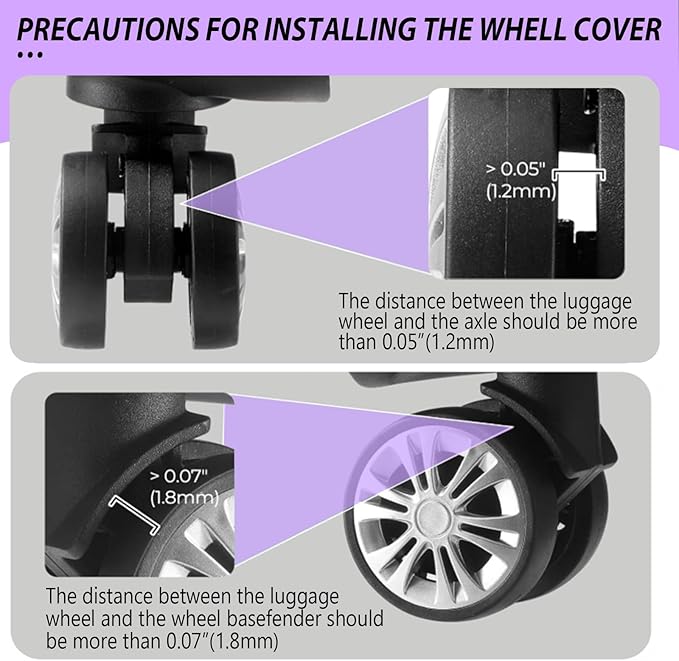 8-Piece Silicone Luggage Wheel Covers-For Dual-Row Spinner Wheels (2.0"-2.4") Diameter Only-Reduces Noise and Prevents Scratches-Designed for Wheels with a Top Clearance Greater Than 0.12"(Purple)