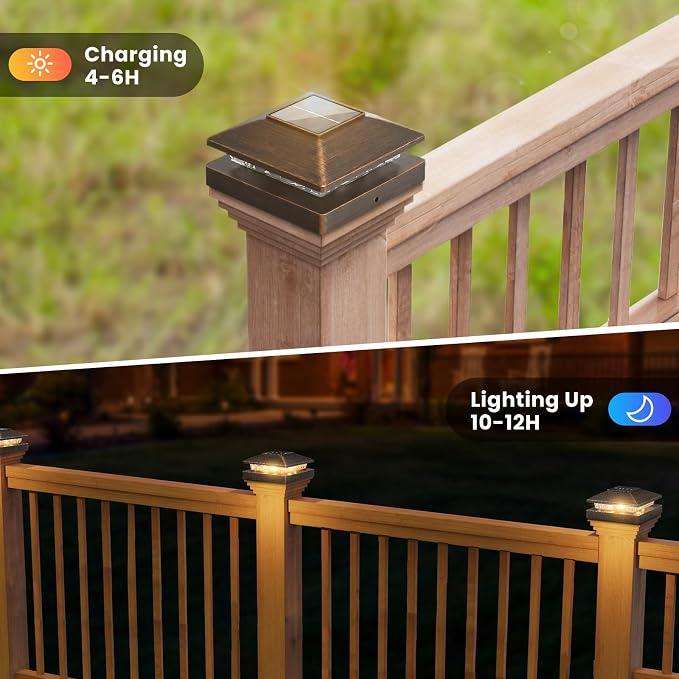 Solar Post Cap Lights Outdoor 12pack, Waterproof Solar Powered Deck Fence Post Lights Fit 4x4 Wood/Vinyl Posts, Bright Warm White Solar Post Lights Decorate Deck, Patio, Porch, Fence(Copper)
