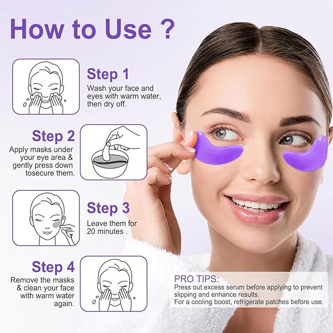 Eye Mask - 30 Pairs Retinol Under Eye Patches Skin Care Products,Eye Masks Skincare for Dark Circles and Puffiness, Reduce Wrinkles, Eye Bags and Fine Lines, for Women and Man - Deep Purple