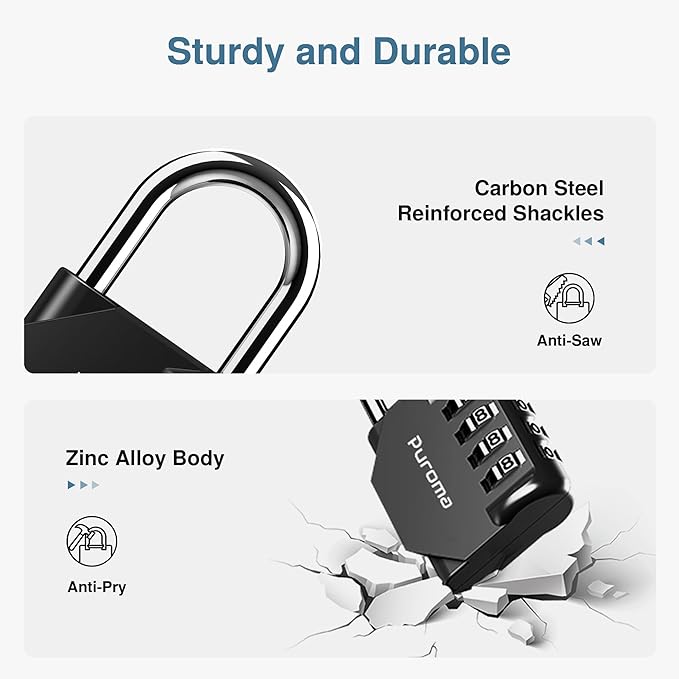 Puroma 4 Pack Combination Lock for Locker 4 Digit Outdoor Waterproof Padlock for School, Gym, Sports, Fence, Toolbox, Gate, Case, Outdoor, Hasp Storage, Cabinets (Black)