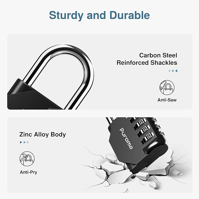 Puroma 2 Pack Combination Lock for Locker 4 Digit Outdoor Waterproof Padlock for School, Gym, Sports, Fence, Toolbox, Gate, Case, Outdoor, Hasp Storage (Black)