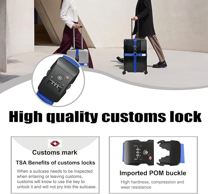 Luggage Straps TAS,Travel Strap with Name tag,Easy to Identify,Luggage Straps TSA Approved with Lock,Combination Luggage Lock with Adjustable Length,Compatible with 20-34 inch Luggage(Dark Blue1Pack)