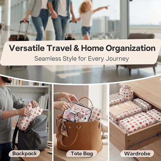 8 Set Packing Cubes for Travel with Clear Toiletry Bag, Durable Luggage Packing Organizers, Carry-On Accessories, TSA Approved See-Through Cubes, Space-Saving Storage Bags, Gifts for Women