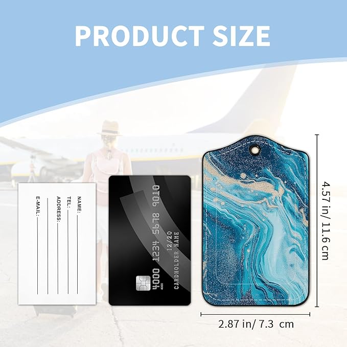 2 Pcs Luggage Tag for Suitcases, Marble PU Leather Suitcase Tag Privacy Cover Name ID Label with Metal Loop, Personalized Baggage Identifier for Women Cruise Bag Travel Essentials