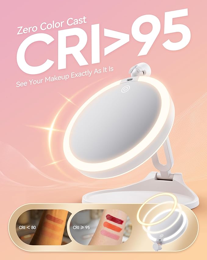 Travel Makeup Mirror with Lights 2026 New, 1X/30X Magnification Double Sided Lighted Mirror, 3 Color Lighting & Stepless Dimming, 2000mAh Foldable Portable Mirror for Desk & Travel