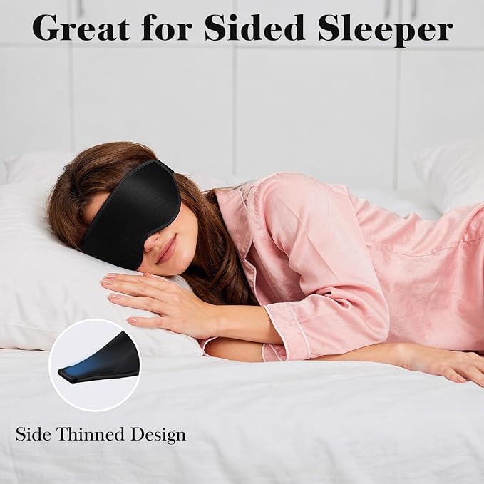 3D Eye Mask Sleep Mask for Men & Women, 100% Pressure-Free & Light Block-Out Eye Mask for Sleep with Easy Adjustable Strap, Night Eye Cover for Travel, Black