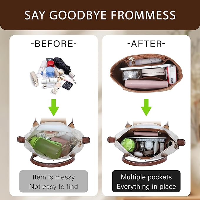 Premium Felt Purse Organizer Insert for Longchamp Le Pliage Energy/Xtra -XS, Zipper Long Champ Bag Organizer Insert with 4 Compartments