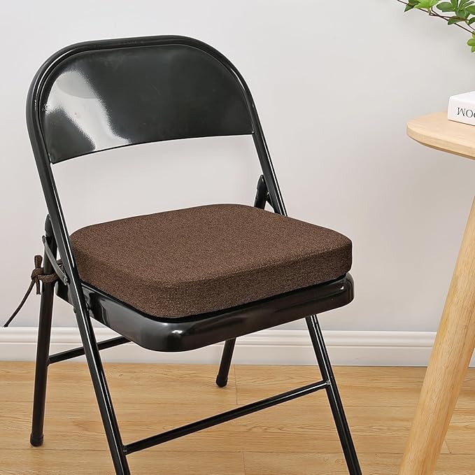 SINOSSO Memory Foam Chair Cushions for Folding Chairs 6 Pack, Thickened 2" Square Pads with Ties for Kitchen Chairs, Indoor Non-Slip Dining Chair Seat Cushions (6 Pcs, Dark Brown)