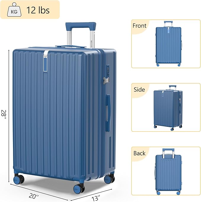 28 Inch Expandable Luggage with Wheels Checked Bag Luggage Hard Shell PC Suitcases Lightweight Travel Checked Luggage Large Suitcase with Lock for Woman Men Travel