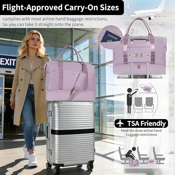 Weekender Bag, Large Travel Duffel Bag for Women, Carry on Overnight Bag with Shoe Compartment and Toiletry Bags