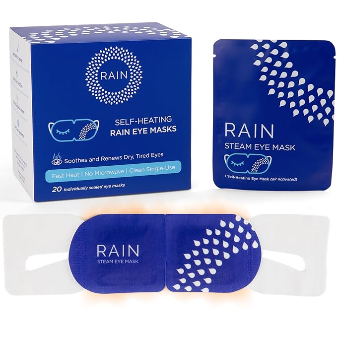 Rain Self Heating Steam Eye Mask for Dry Eyes - Warming Eye Compress with Moist Heat Therapy - Disposable Hot Compress Relief for Stye Treatment, Eye Fatigue & Dry Eye Relief (20 Masks)
