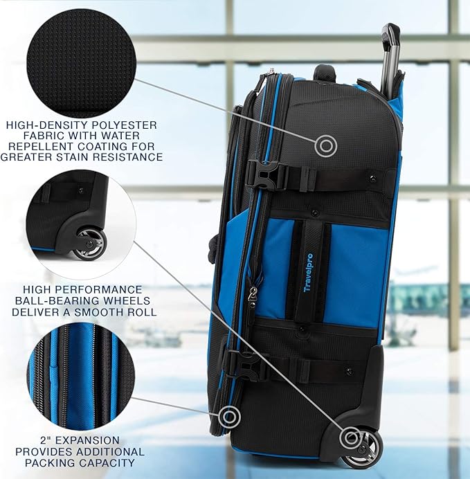 Travelpro Unisex-Adult Bold-Softside Expandable Rollaboard Upright Luggage, Blue/Black, Checked-Medium 25-Inch