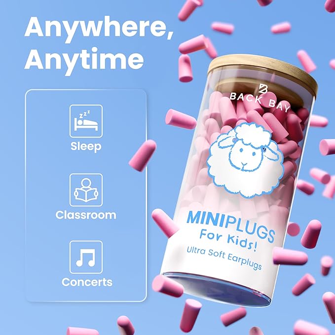 MiniPlugs - Earplugs for Kids (Age 4-9) Skin-Safe Lab Tested Extra Small Ear Plugs for Kids, Children's Ear Plugs for Sleeping, Slim Fit Toddler Earplugs Noise Reduction, Child Concert Protection