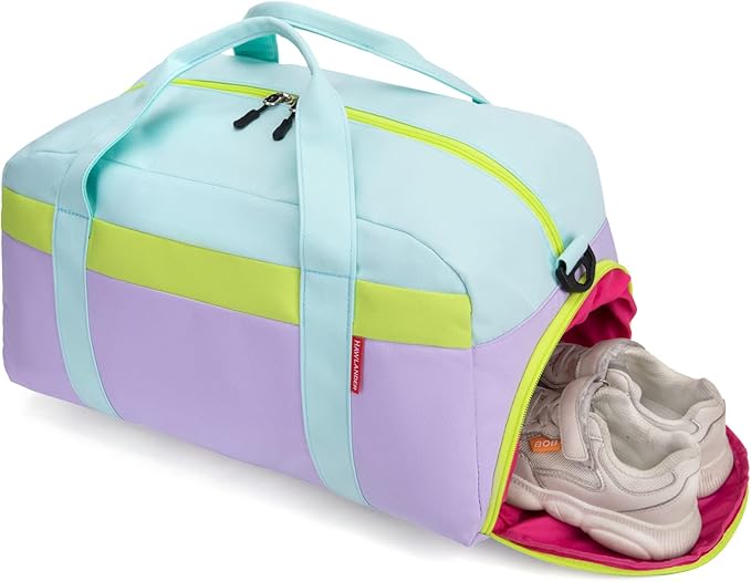 HawLander Kids Duffle Bag for Boys or Girls, Fit Sports Practice, or Overnight Travel Weekend (Light Green)