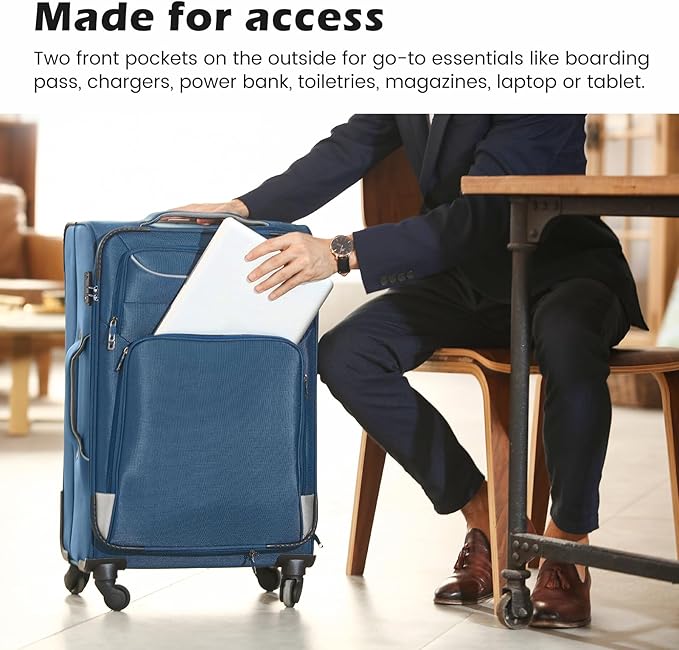 Coolife Luggage 4 Piece Set Suitcase TSA Lock Spinner Softshell lightweight (black+red)