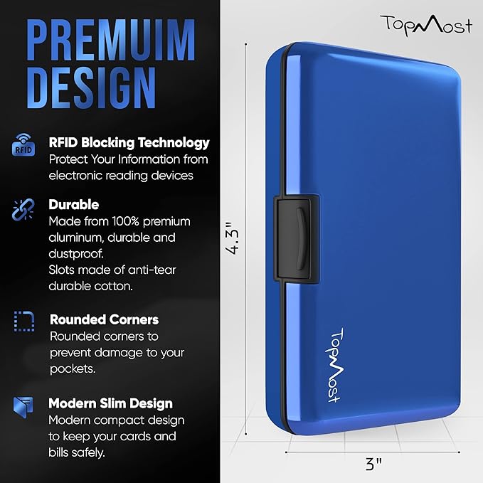 TopMost Aluminum Wallet, Card Case Wallet, Metal RFID Credit Card Holder for Men & Women, 6 Cotton Slots for 10-12 Cards And Bills, Rfd Protective
