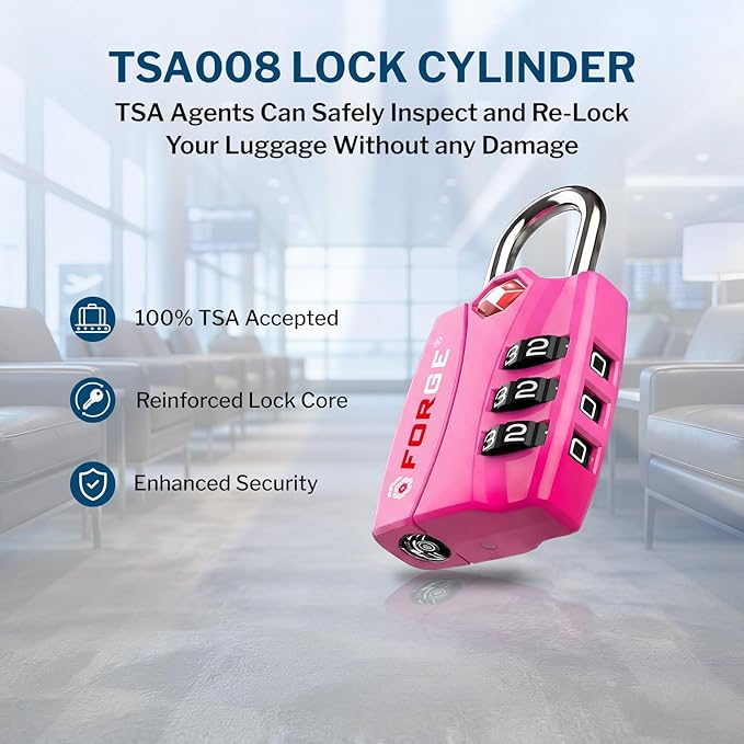 Forge Open Alert TSA Approved Luggage Locks - 3 Digit Combination, Easy Read Dials, Zinc Alloy Body - Ideal Travel Lock for Luggage, Suitcases, Bags & Toolboxes (4 Color Locks #2)