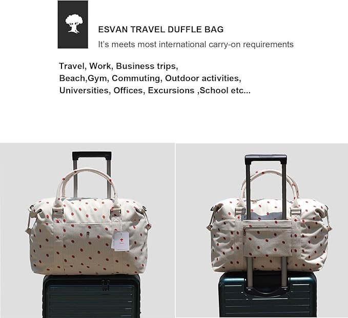 ESVAN Travel Tote Duffel Gym Bag,Weekender Overnight Carry-on Tote Crossbody Bag with Wet Pocket and Trolley Sleeve Upgraded