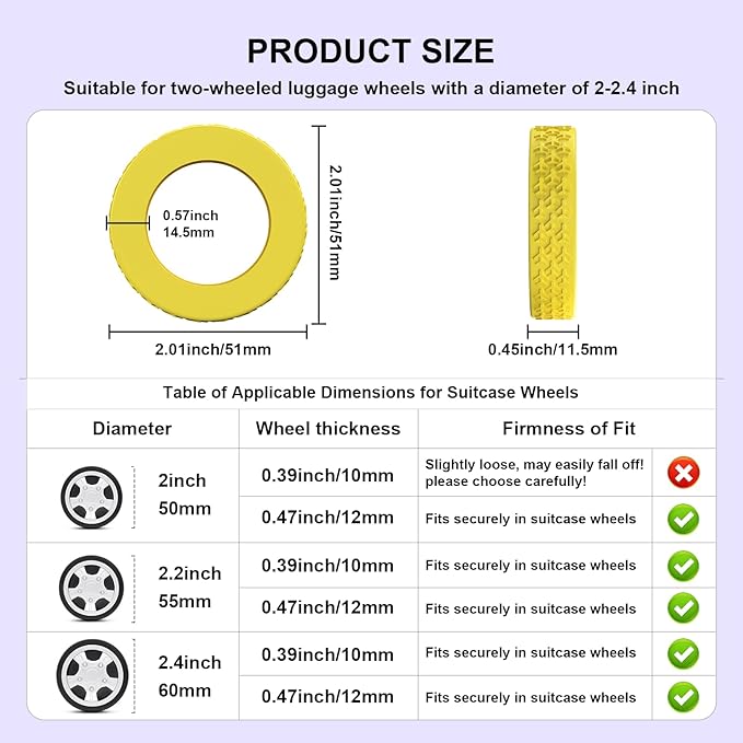 8Pcs Luggage Wheel Covers,Silicone Suitcase Cover for 2-2.4'' Spinner Wheel, Carry On Luggage Wheels Protector,Upgrade Suitcase Wheels Protective,Essential Travel Accessories(Bright Red-F)