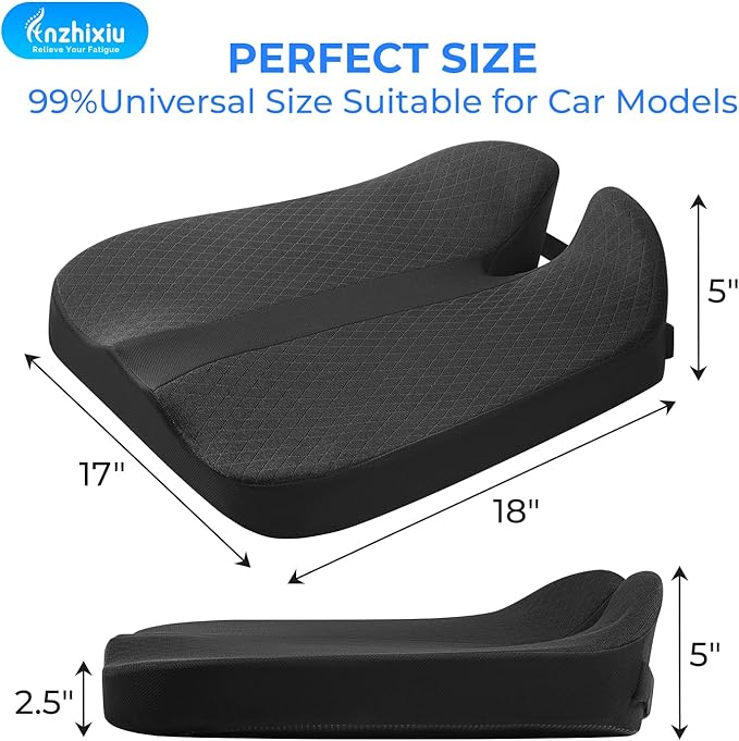 Heightening Car Seat Cushion for Better View- Seat Cushion for Car Reduces Lower Back Pressure& Support Spine- Truck Seat Cushion for Long Trip-Black