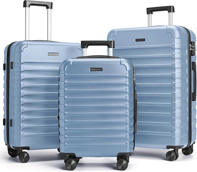 LIGHT FLIGHT Luggage Sets, 3 Piece Durable Suitcase Set with Spinner Wheels, 3 Pcs Hard Shell Lightweight Luggage with TSA Lock, Large Checked Travel Suitcases, 20/24/28 Inch,Light Blue