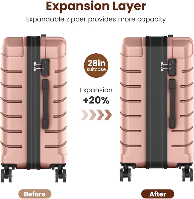 Luggage Sets 3 Piece, Hardside Carry On Suitcase with Spinner Wheels, Lightweight Durable Luggage for Travel | TSA Lock, Expandable Suitcase Set for Men and Women（20/26in） (Rose Gold)