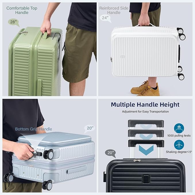 HanTrip Hard Shell Expandable Luggage Sets 2 Piece with Spinner Wheels Cup Holder, Top Opening Lightweight Luggage Rolling Suitcase with Lock, Carry On And Checked Luggage Set 2 Piece (White, 20/28)