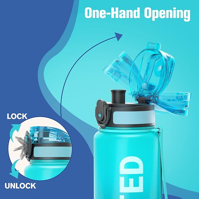 Sahara Sailor Water Bottle, 32/25/17oz Durable and Leakproof Water Bottles Motivational with Time Marker, Tritan, BPA Free, Wide Mouth with Easy Clean Brush for Gym, Travel, School, Office (1 Bottle)