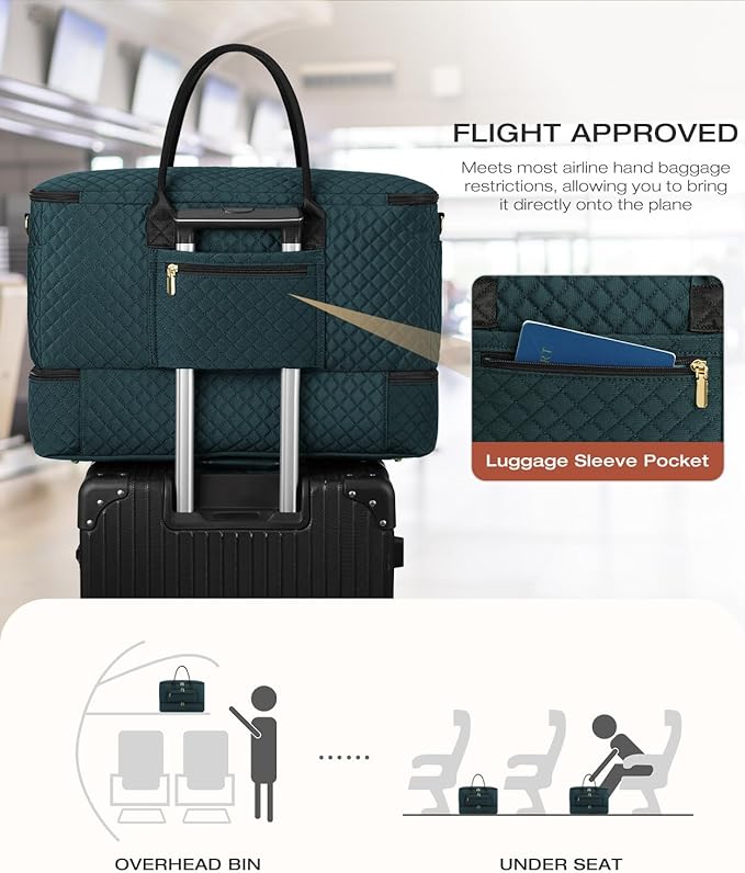 Travel Duffle Bag, Wide Open Large Weekender Bag for Women with Shoe Compartment, Carry on Overnight Bags with Toiletry Bag, Hospital Bag for Women Labor Delivery with Wet Pocket (Dark Green)