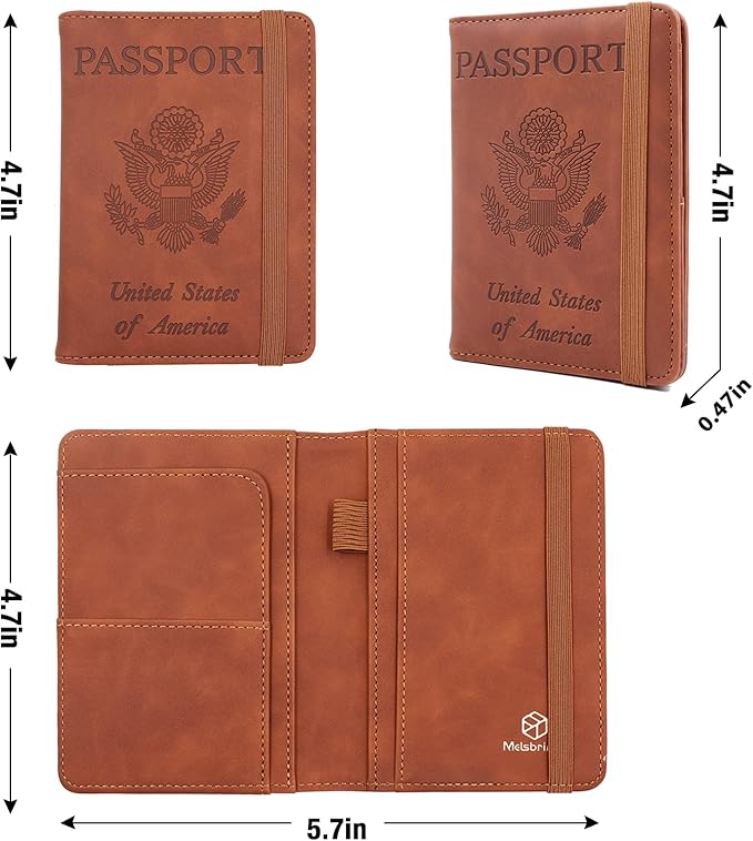 Melsbrinna Premium Leather Passport Holder Covers Case, Waterproof Rfid Blocking Travel Wallet Passport Holder with Pen Holder, Cute Passport Book for Women/Men