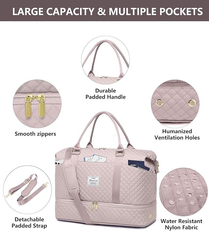 Women Weekender Travel Duffle Bag: Travel Duffel Overnight Bags with Shoe Compartment Large Carry on Tote Bag Toiletry Bag Weekend Yoga Gym Hospital Bags for Labor and Delivery with Wet Pocket