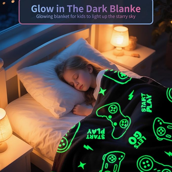TEHALK Gaming Blanket for Boys, Glow in The Dark Gamer Blankets for Teen Boys, Gaming Gifts for Men, Cool Gamer Gifts, Birthday 40"x 60"