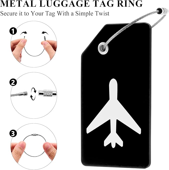 10 Pack Silicone Luggage Tag for Suitcases with Stainless Loop, TSA Approved, Privacy Protection Travel Essentials Bag Tags by Gostwo, Black