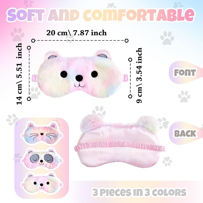 Geyoga Sleep Mask for Kids, Girls Plush Sleeping Eye Cover Soft Eye Blindfold Cover Animal Shade for Kids(Colorful,Cat, Bear, Panda Style)