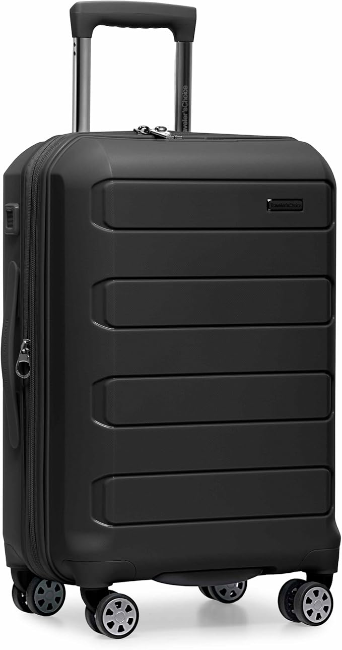 Traveler's Choice Pagosa Hardshell Expandable Luggage with Spinner Wheels, Black, 22-Inch Carry-on