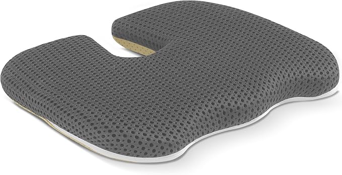 Air Fiber Seat Cushion for Office Chair, Breathable U-Shape Tailbone Relief Cushion for Desk Chair, Washable Ergonomic Chair Pad for Driving & Gaming, Cooling Mesh Back Support(Grey, 13.8″*17.7″)