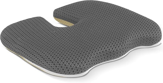 Air Fiber Seat Cushion for Office Chair, Breathable U-Shape Tailbone Relief Cushion for Desk Chair, Washable Ergonomic Chair Pad for Driving & Gaming, Cooling Mesh Back Support(Grey, 13.8″*17.7″)