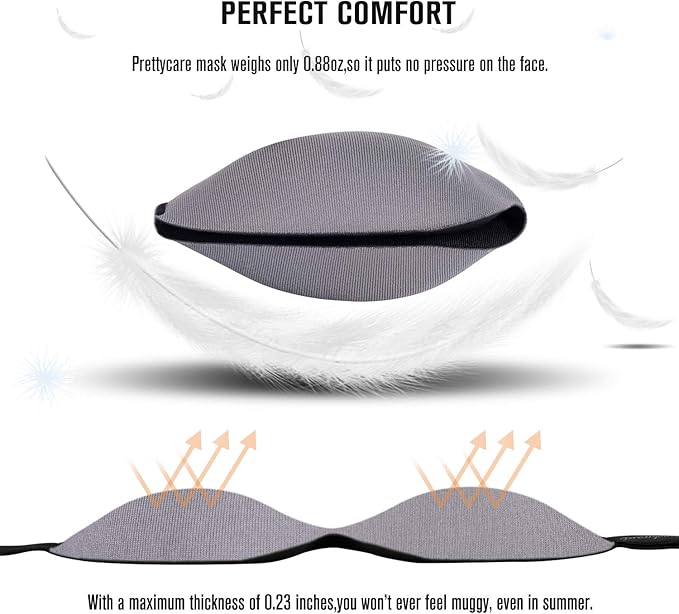 PrettyCare 3D Sleep Mask 2 Pack,Eye Mask for Side Sleeper -3D Contoured Sleeping Mask Blackout Out for Men Women - Zero Eye Pressure Blindfold with Ear Plugs, Night Masks with Travel Bag (Black＆Grey)