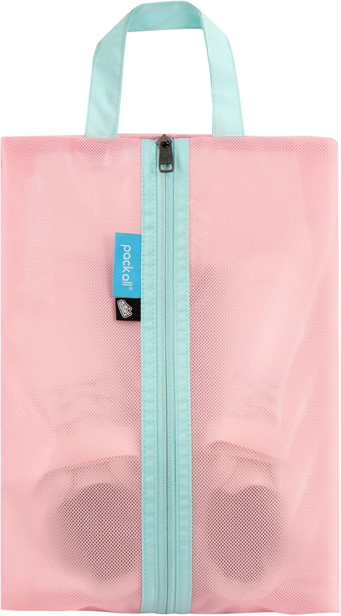 pack all Kids Shoe Bag for Travel, Water-Resistant Shoe Pouch for Gym, Odor-Resistant Soccer Cleats Bag for Sport, Cute Design for Girls, Boys, Toddlers (Pink)