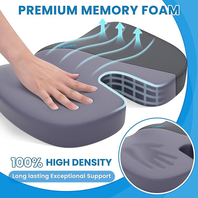 TushGuard Seat Cushion, Office Chair Cushions, Car Seat Cushion, Non-Slip Sciatica & Back Coccyx Tailbone Pain Relief Chair Pad, Memory Foam Butt Pillow for Computer Desk, Office(Gray, XXL)
