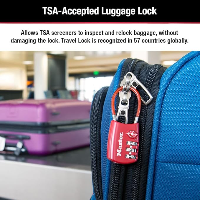Master Lock Set Your Own Combination TSA Approved Luggage Lock, Travel Zipper Padlock is Perfect for Suitcases, Bags, or Backpacks, 4 Pack, Color May Vary, 4688EC4