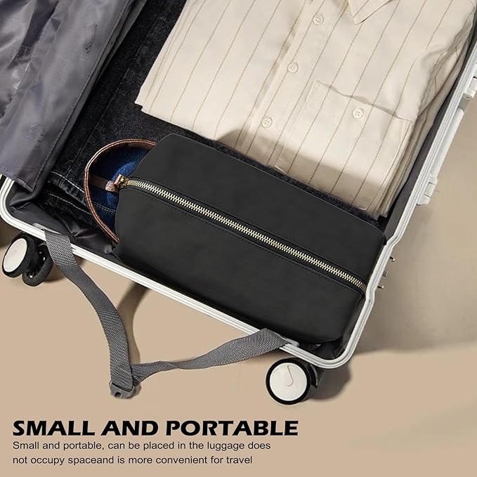 Toiletry Bag for Women and Men, Small PU Leather Toiletries Travel Bag (Black)